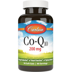 CSN096 | Carlson CoQ10 200 mg brown bottle labeled dietary supplement, 90 soft gels