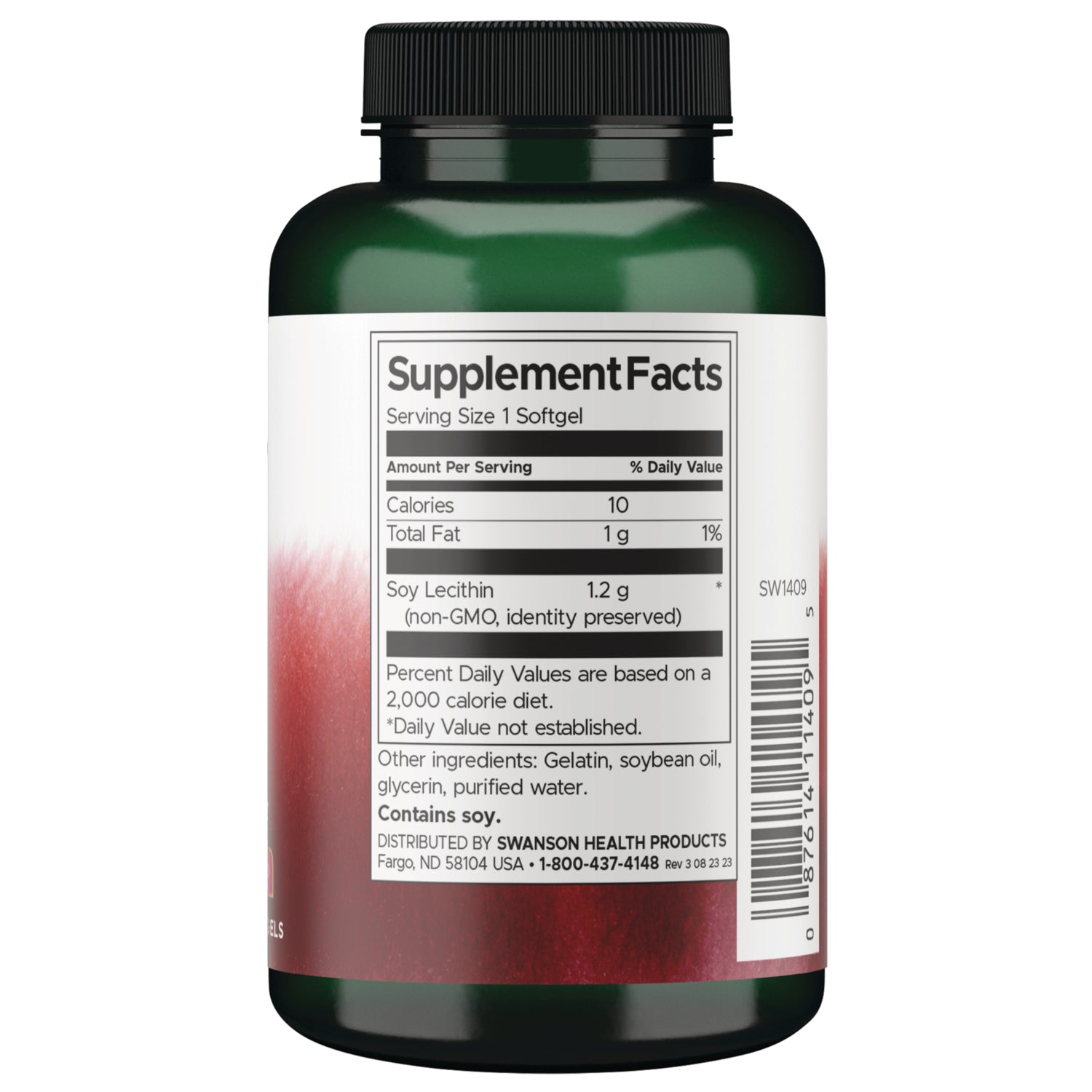 SW1409 | Back label with supplement facts and serving information