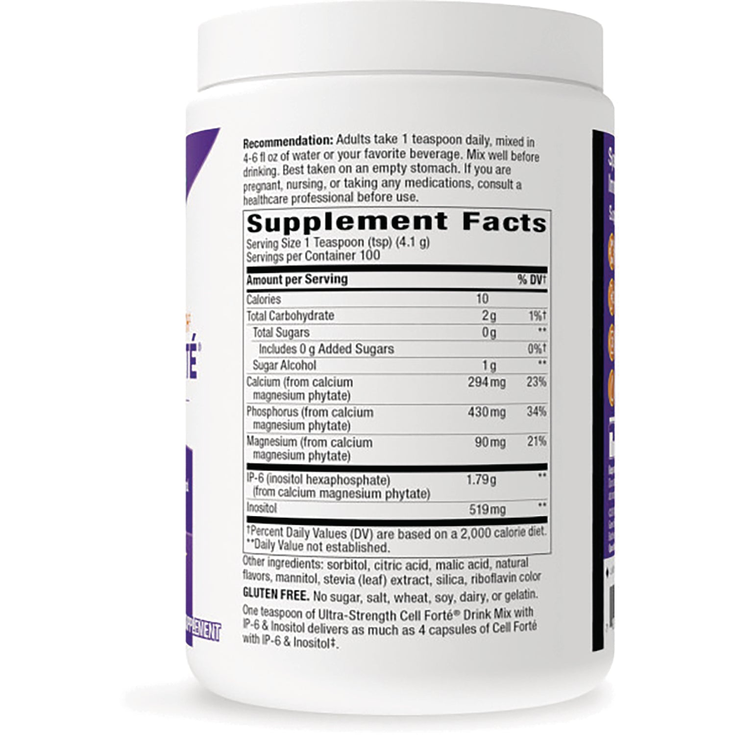 ET226 | back label of white supplement jar showing Supplement Facts panel with serving size and ingredients