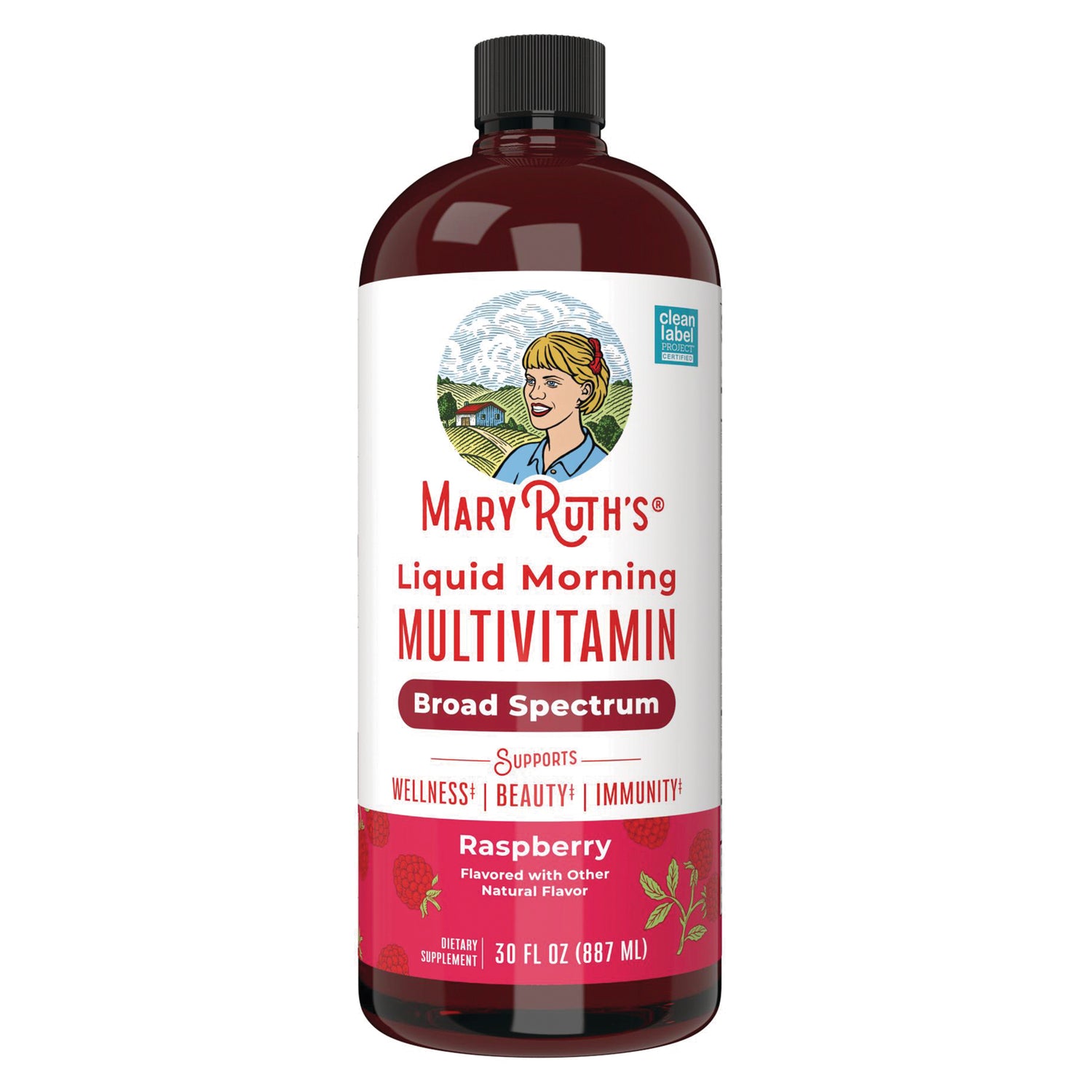 MRR018 | MaryRuth's Liquid Morning Multivitamin Broad Spectrum raspberry 30 fl oz bottle front