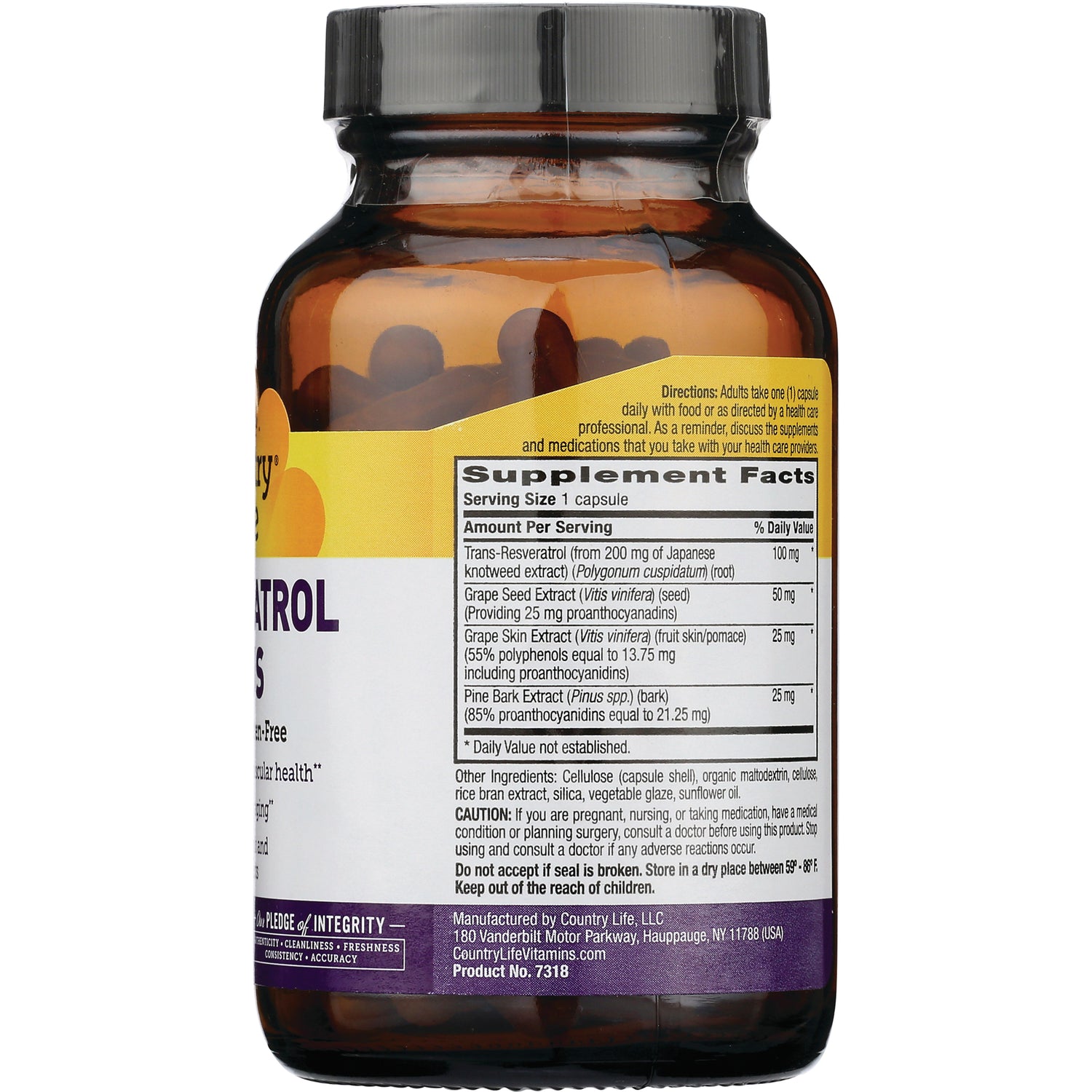 CRL396 | back of amber supplement bottle showing Supplement Facts panel and ingredient text