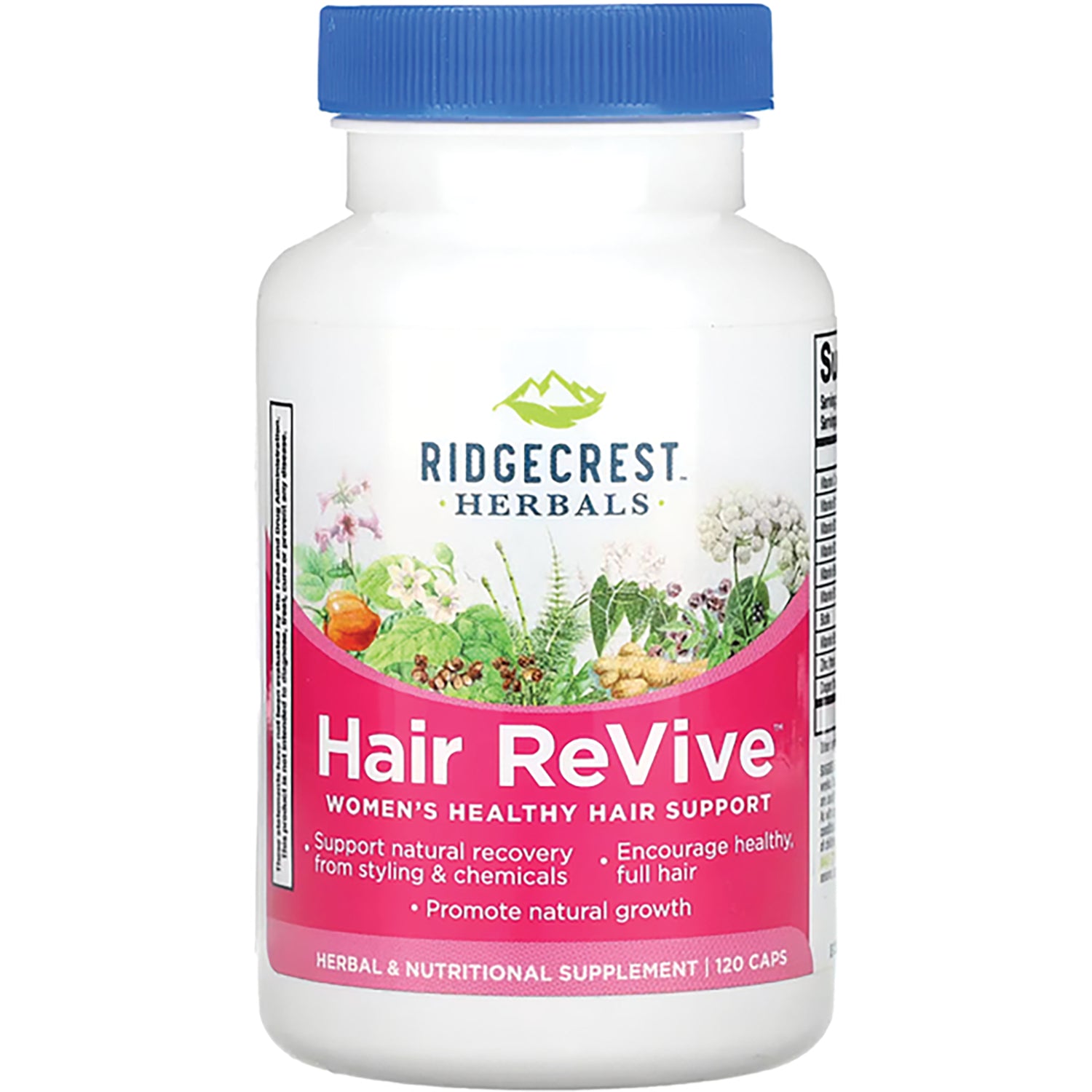 PH059 | Ridgecrest Herbals Hair ReVive herbal and nutritional supplement bottle with 120 capsules, front label visible