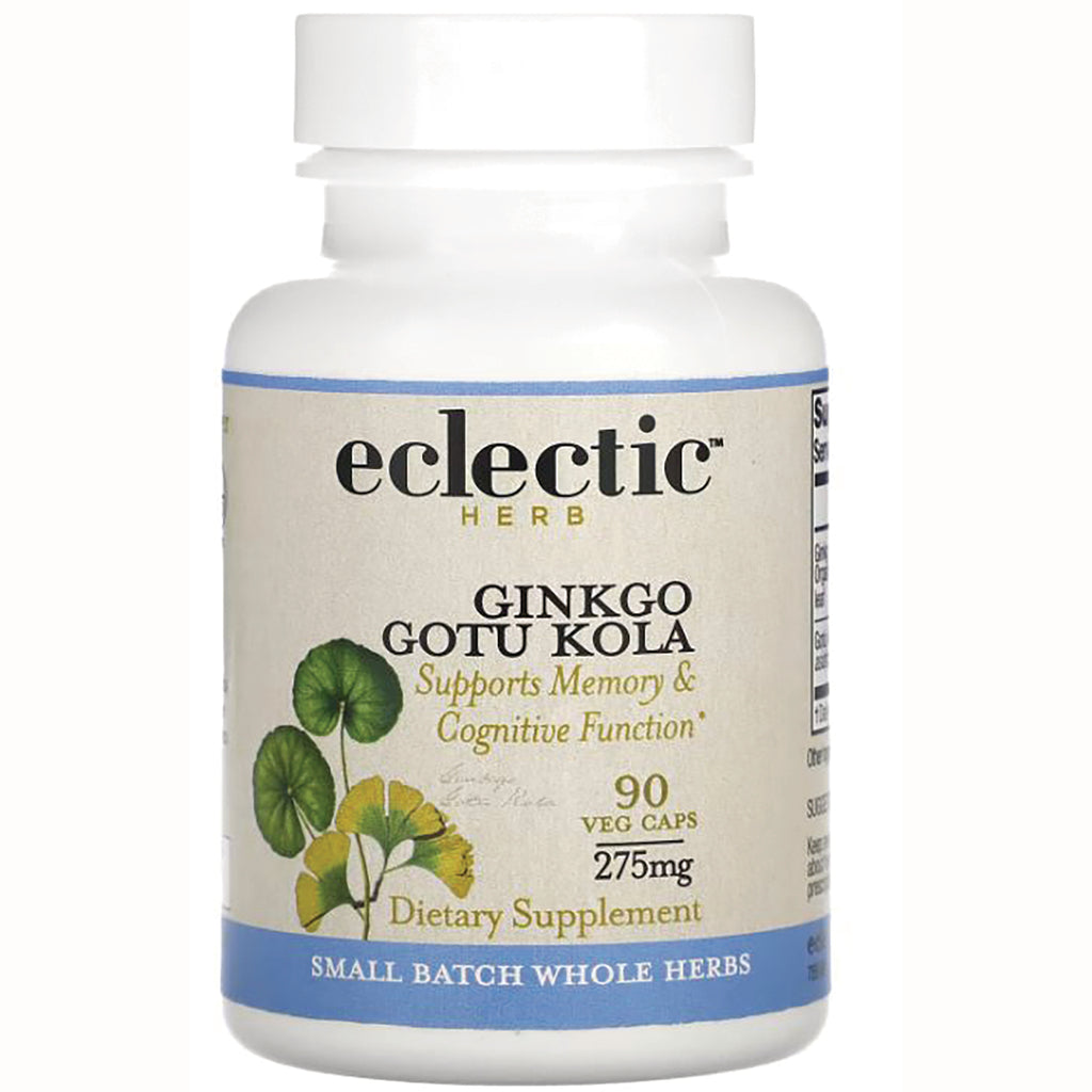 EC007 | White bottle labeled eclectic herb Ginkgo Gotu Kola supports memory, 90 veg caps 275 mg - Thumbnail