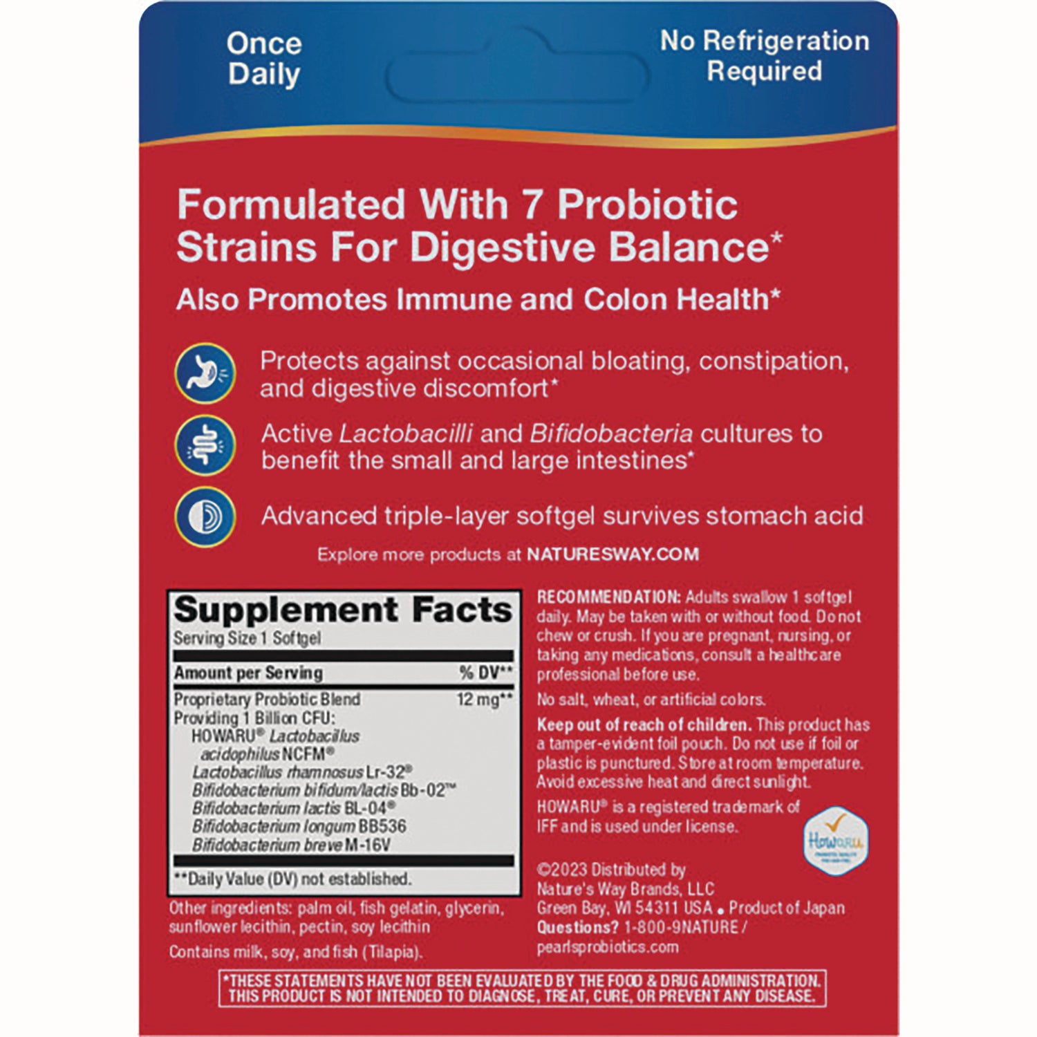 ET429 | Back of probiotic supplement card showing Formulated With 7 Probiotic Strains For Digestive Balance and Supplement Facts