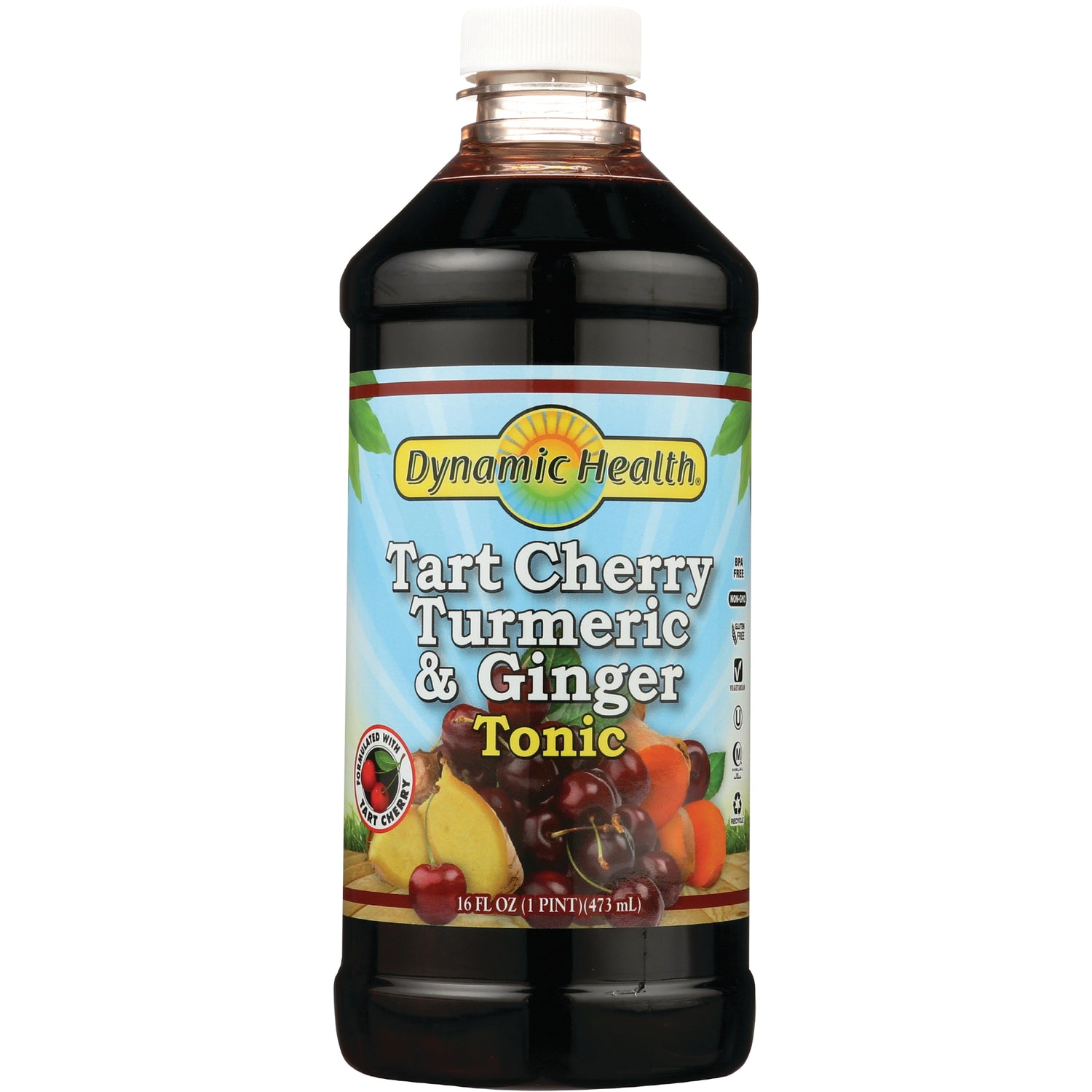 DYH055 | Dynamic Health Tart Cherry Turmeric & Ginger Tonic 16 fl oz bottle front label