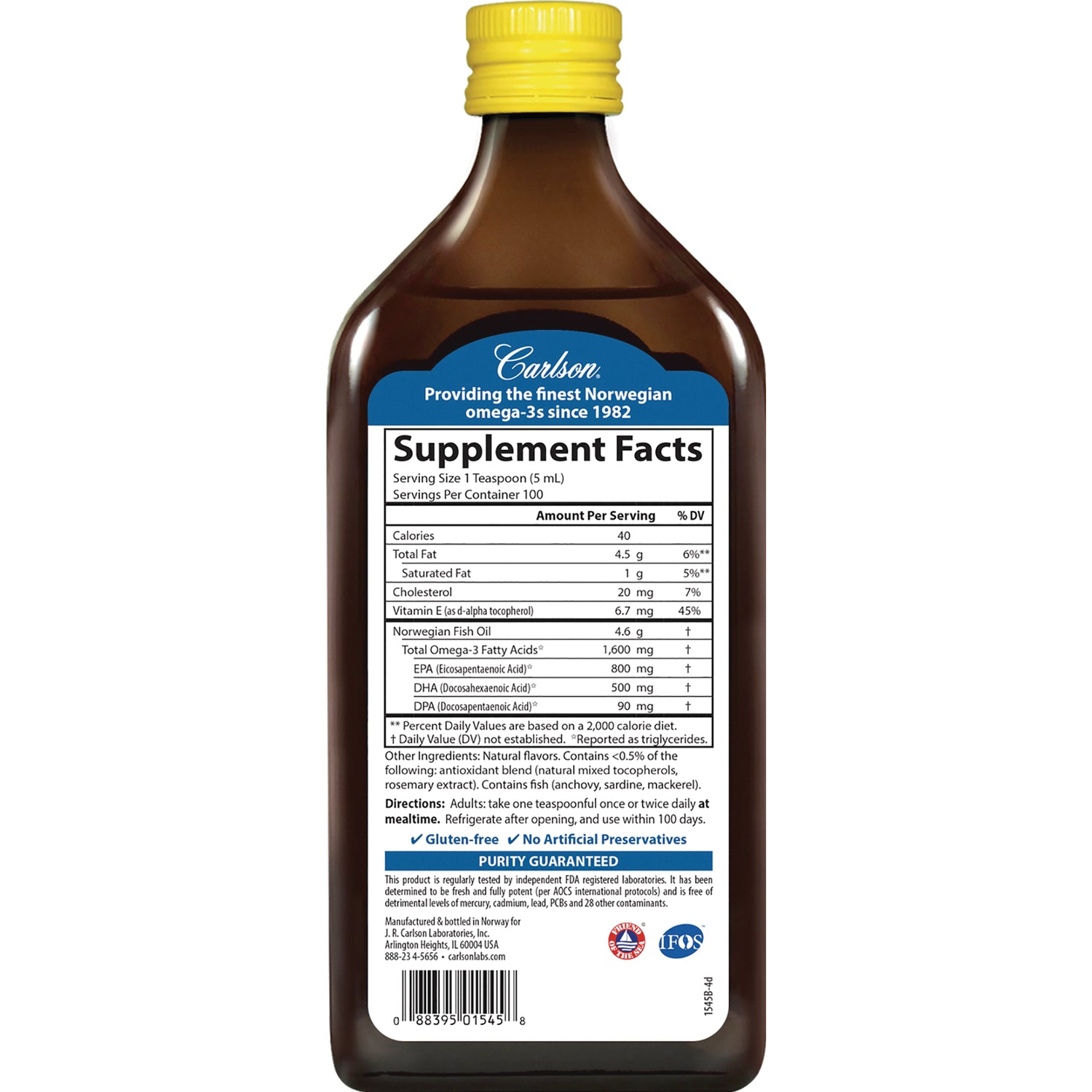 CSN005 | Back label showing Supplement Facts nutrition panel on brown bottle