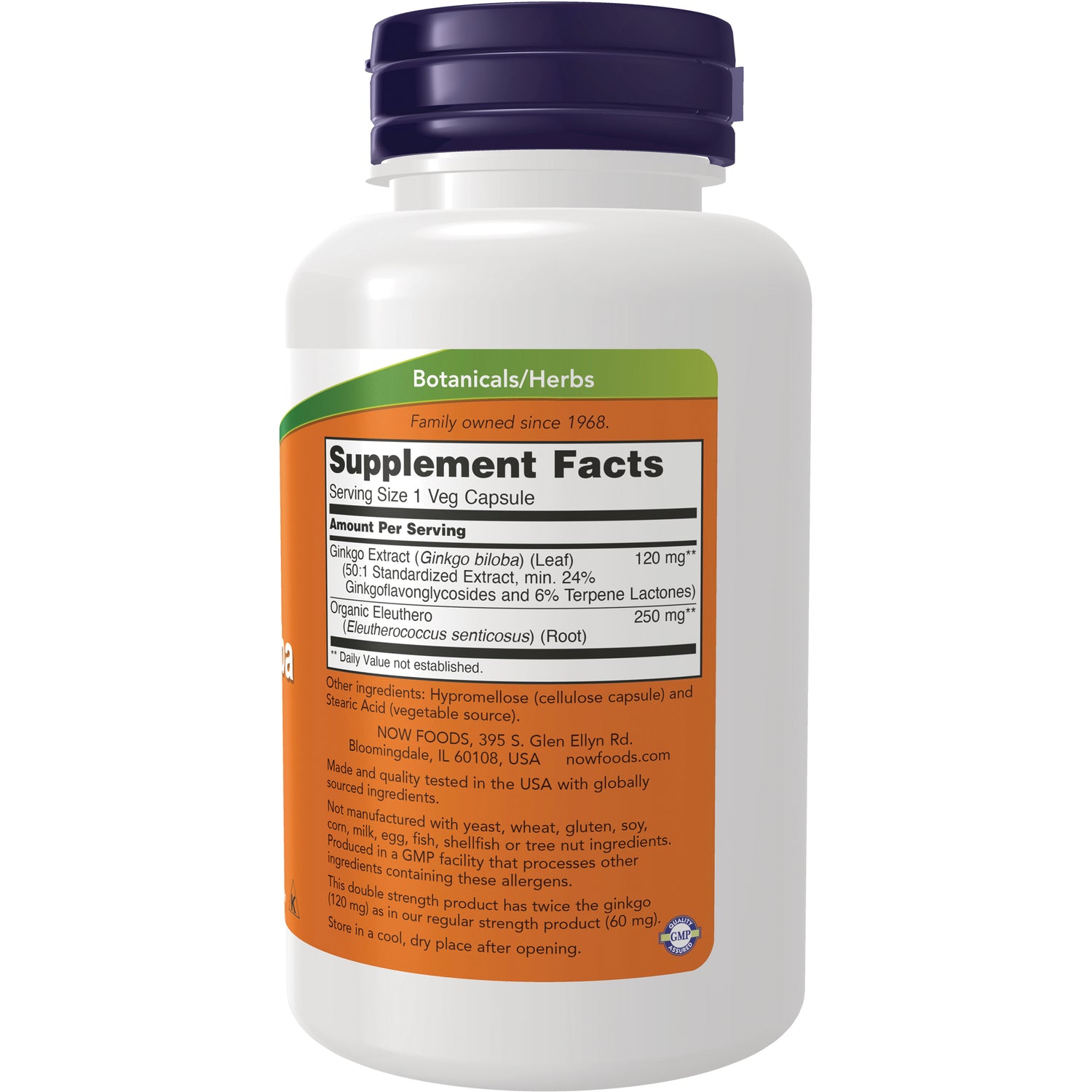 NWF309 | Back of white supplement bottle with orange label showing Supplement Facts and ingredient information