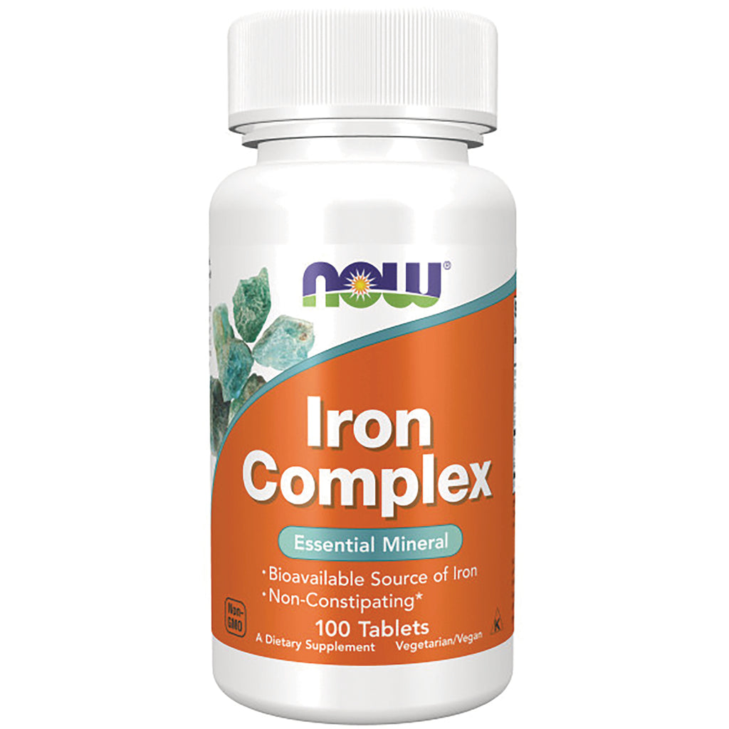 NWF757 | NOW Iron Complex supplement bottle with orange label, 100 tablets - Thumbnail