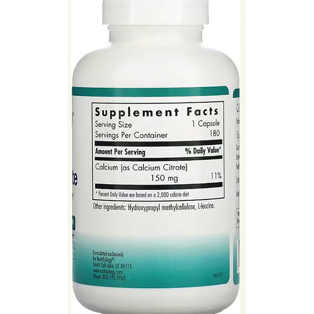 NCL017 | Back of white supplement bottle showing Supplement Facts panel with serving size 1 Capsule and Calcium (as Calcium Citrate) 150 mg - Thumbnail