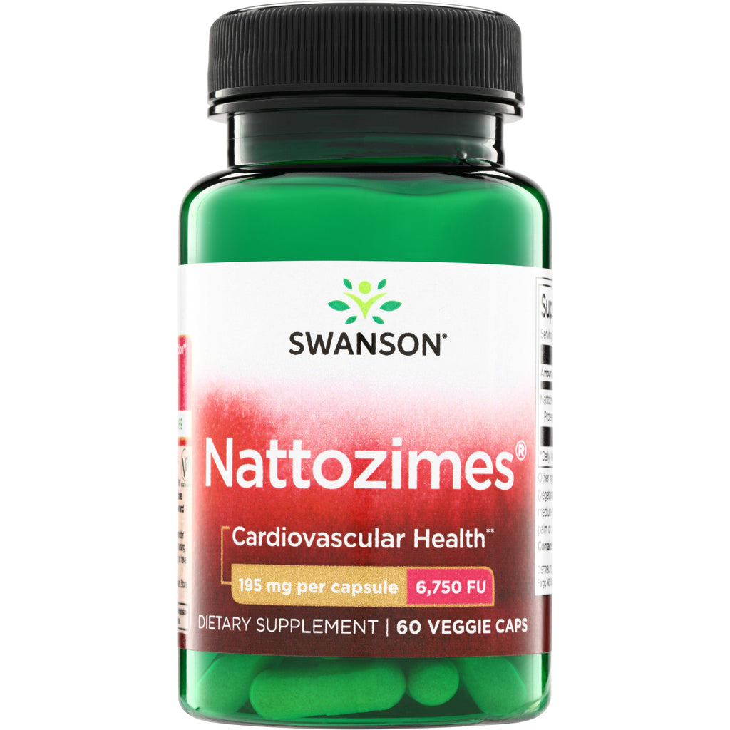SWU326 | Swanson Nattozimes supplement bottle, Cardiovascular Health, 195 mg per capsule, 6,750 FU, 60 veggie caps - Thumbnail
