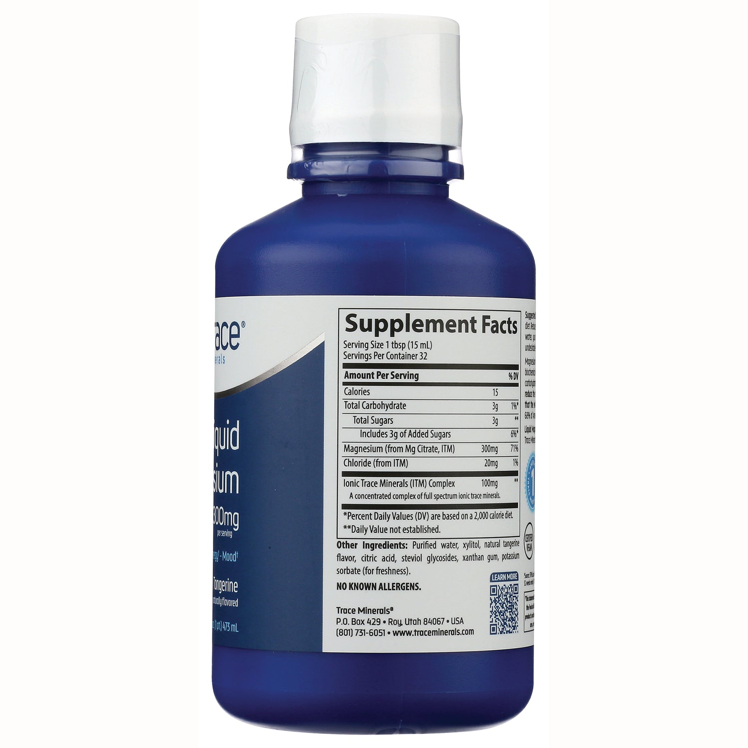 TM053 | Back label with Supplement Facts panel on blue Trace Minerals bottle