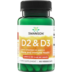 SW1588 | Swanson D2 & D3, Bone and Immune Health, 2,000 IU (50 mcg) per capsule, 60 veggie caps