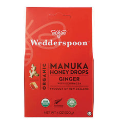 WED021 | Wedderspoon Organic Manuka Honey Drops, Ginger with Echinacea, 4 oz pouch