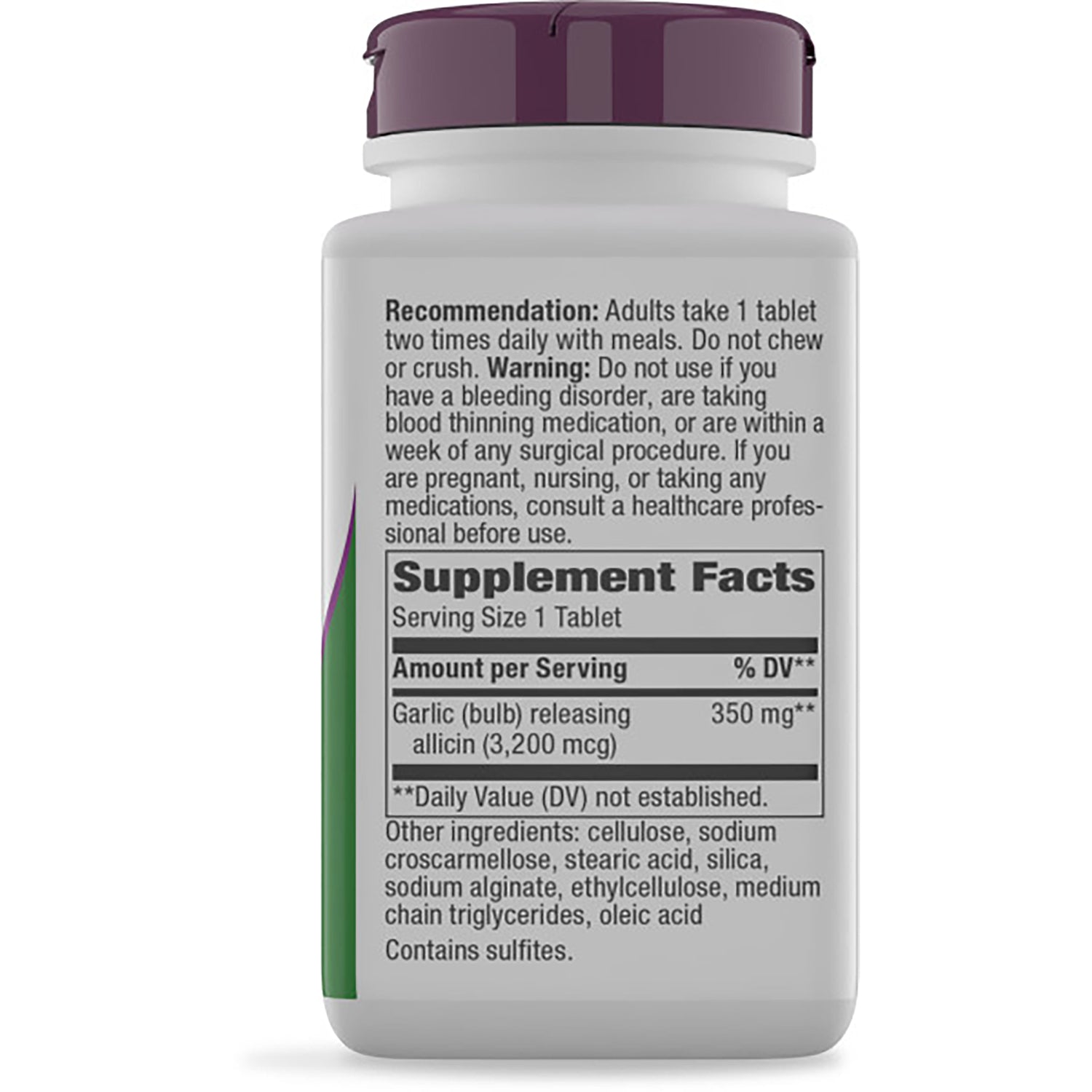 NW015 | back of brown supplement bottle showing Supplement Facts label with serving size, ingredients, and warnings