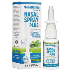 NUB015 | NutriBiotic Nasal Spray Plus bottle and box labeled grapefruit seed extract + peppermint, 1 fl oz