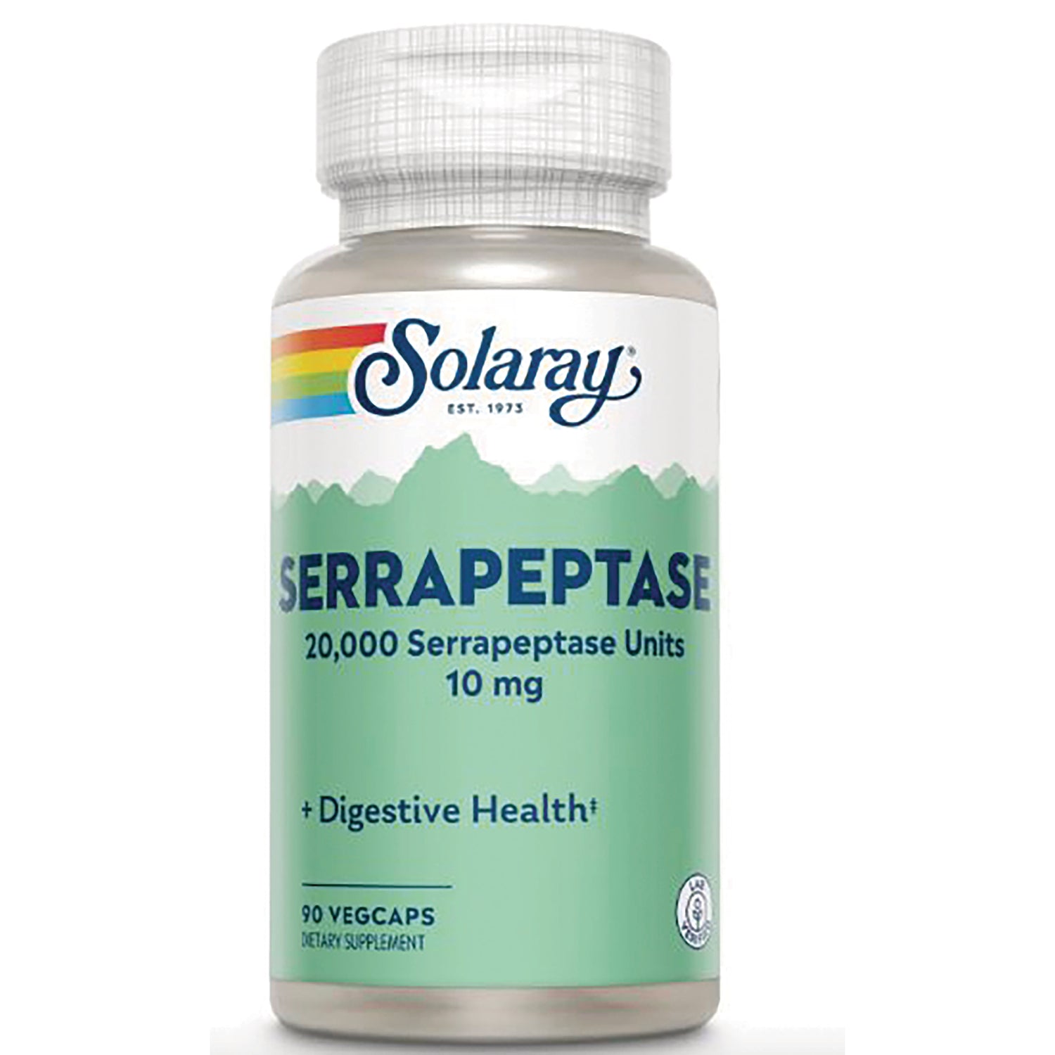 SLR215 | Solaray Serrapeptase supplement bottle, 20,000 Serrapeptase Units 10 mg, 90 vegcaps