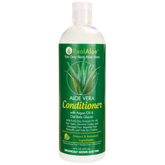 RA012 | 16 fl oz green bottle of RealAloe Aloe Vera Conditioner with Argan Oil and Oat Beta Glucan label