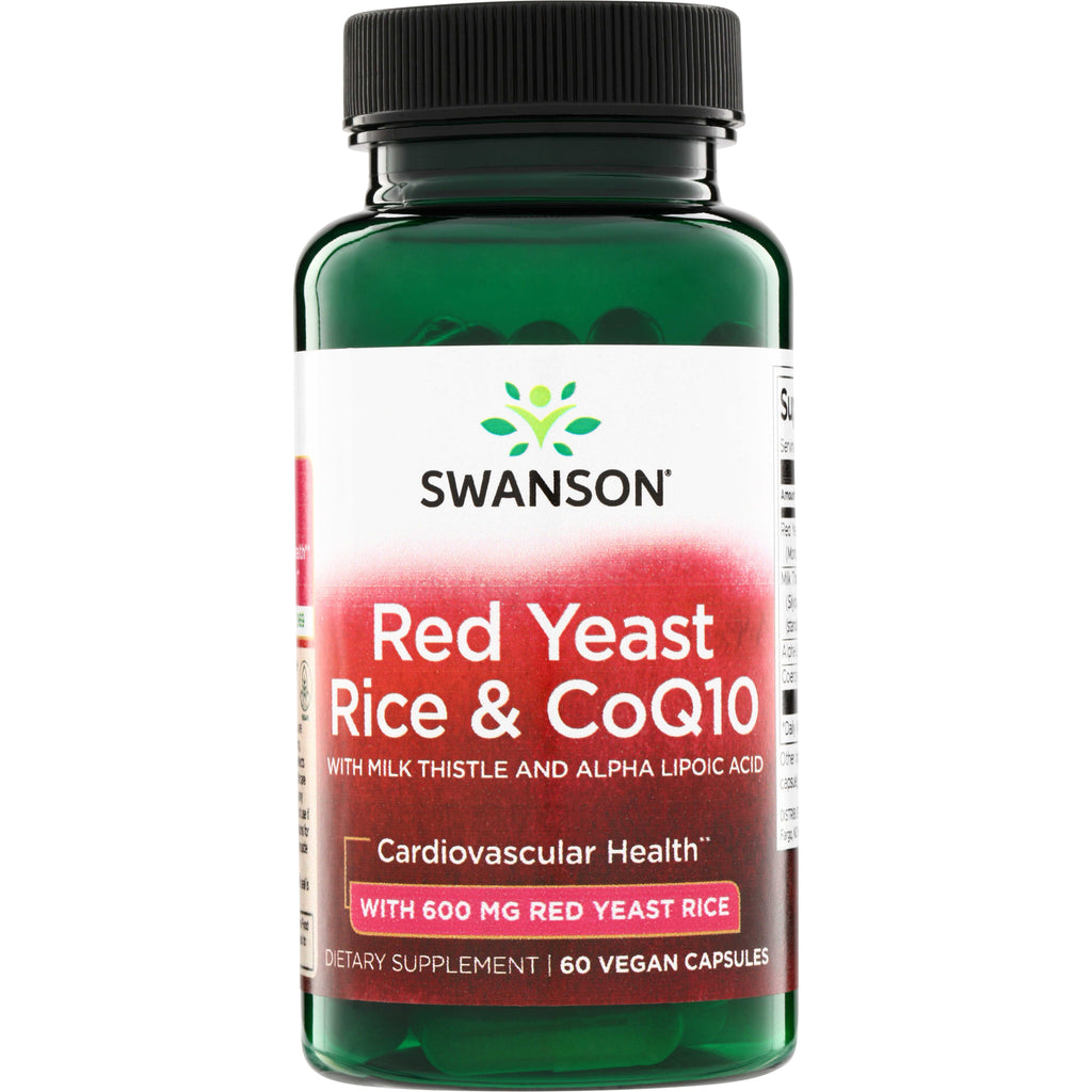 SWU982 | Swanson Red Yeast Rice & CoQ10, with 600 mg red yeast rice, milk thistle and alpha lipoic acid, 60 vegan capsules - Thumbnail