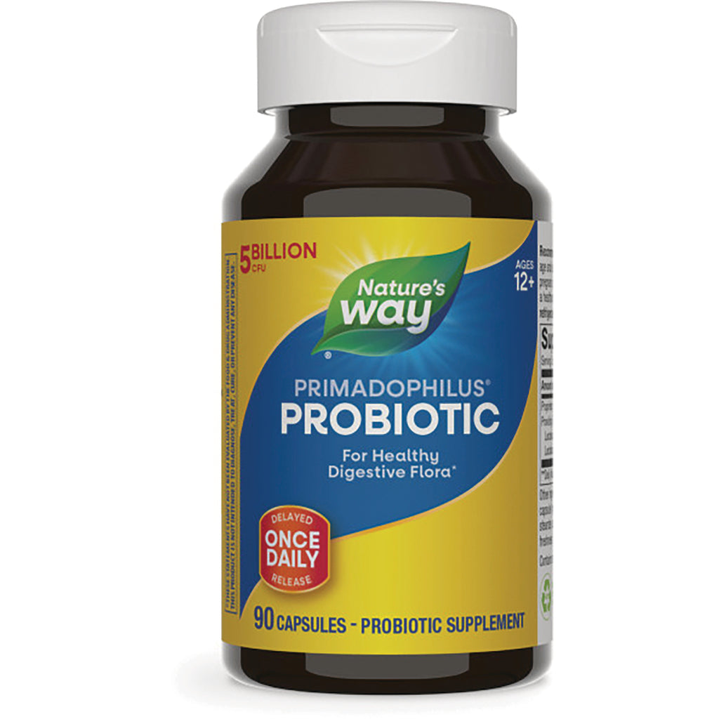 NW054 | Nature's Way Primadophilus Probiotic bottle, 90 capsules, labeled Once Daily delayed release and 5 billion CFU - Thumbnail
