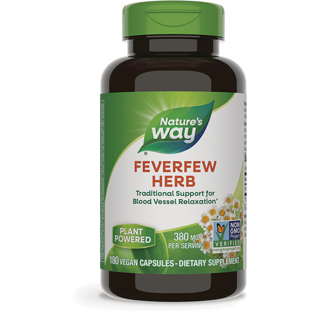 NW485 | Nature's Way Feverfew Herb supplement bottle with 180 vegan capsules label - Thumbnail
