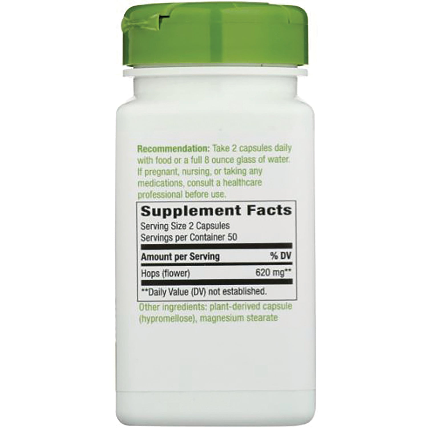 NW937 | back label of white supplement bottle showing Supplement Facts panel, serving size 2 capsules and ingredients