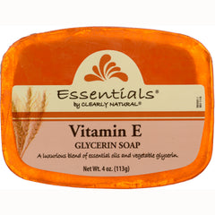 CLN010 | orange glycerin soap labeled Essentials by Clearly Natural Vitamin E, Net Wt 4 oz