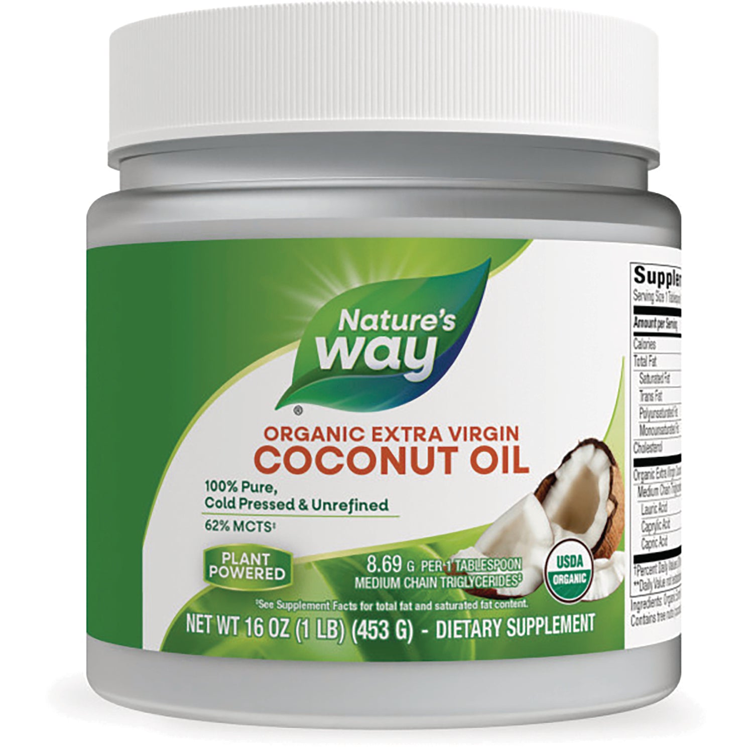 NW652 | Jar of Nature's Way organic extra virgin coconut oil 16 oz front label