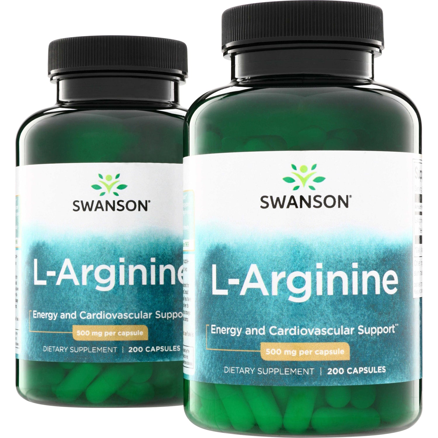 SW1078 | Swanson L-Arginine capsules, Energy and Cardiovascular Support, 500 mg per capsule, 200 count