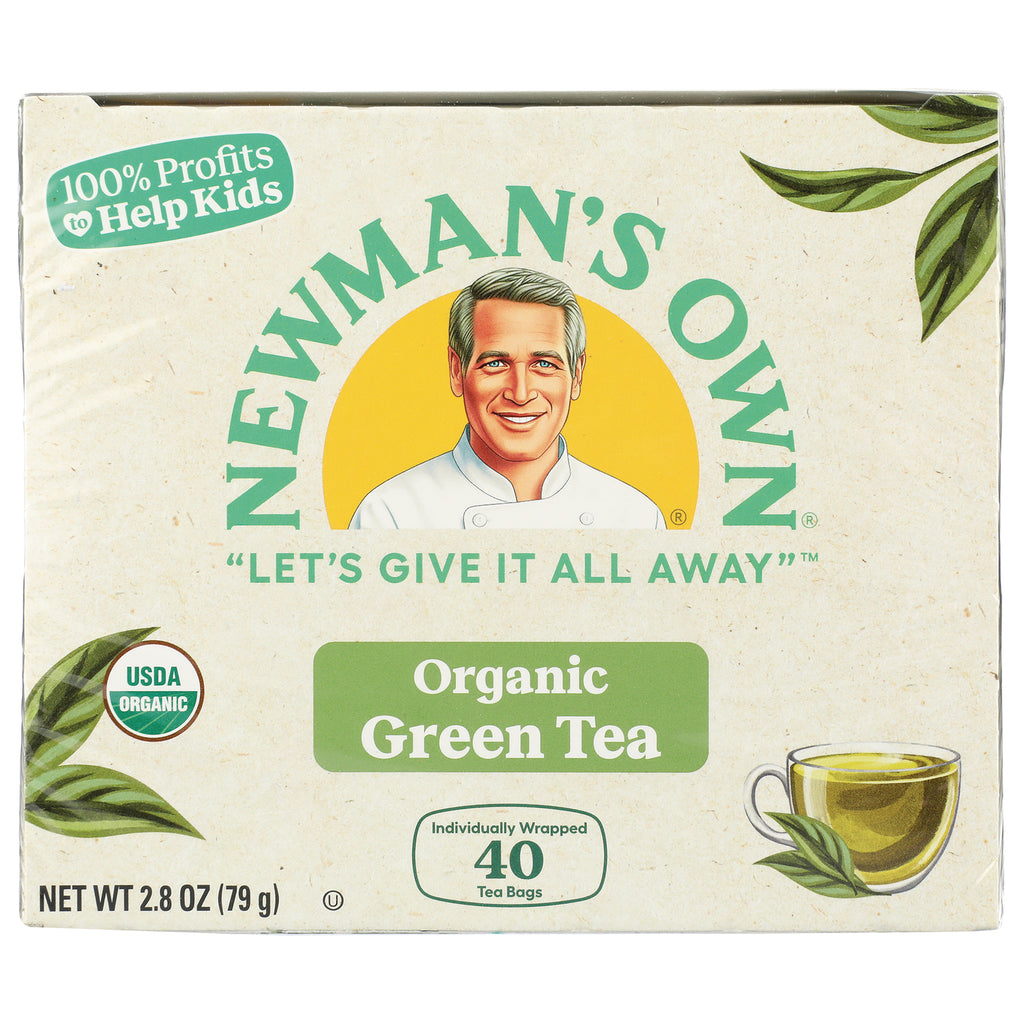 NWM023 | Newman's Own Organic Green Tea box front with logo, LET'S GIVE IT ALL AWAY slogan, USDA Organic badge, 40 tea bags - Thumbnail