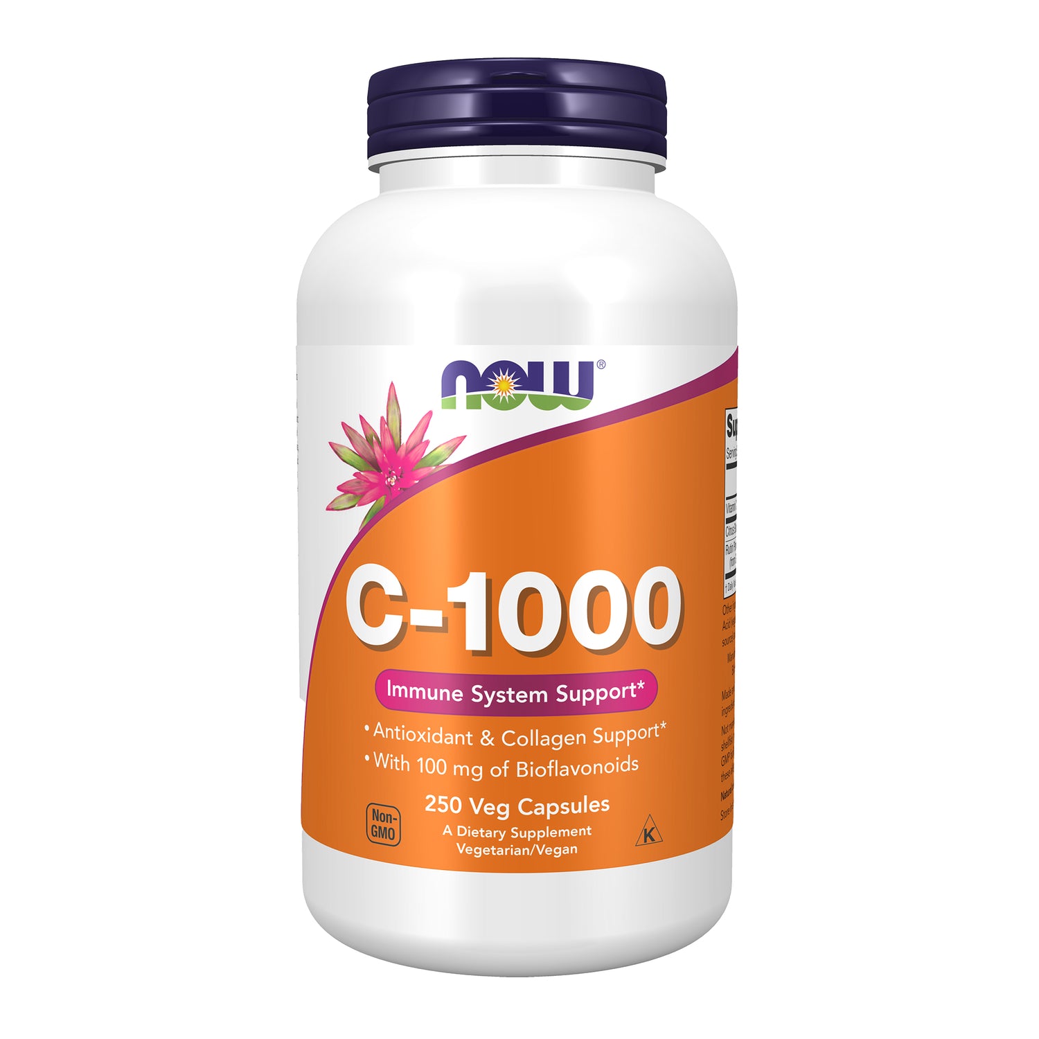 NWF030 | NOW C-1000 vitamin C supplement bottle with orange label reading C-1000, Immune System Support, 250 Veg Capsules