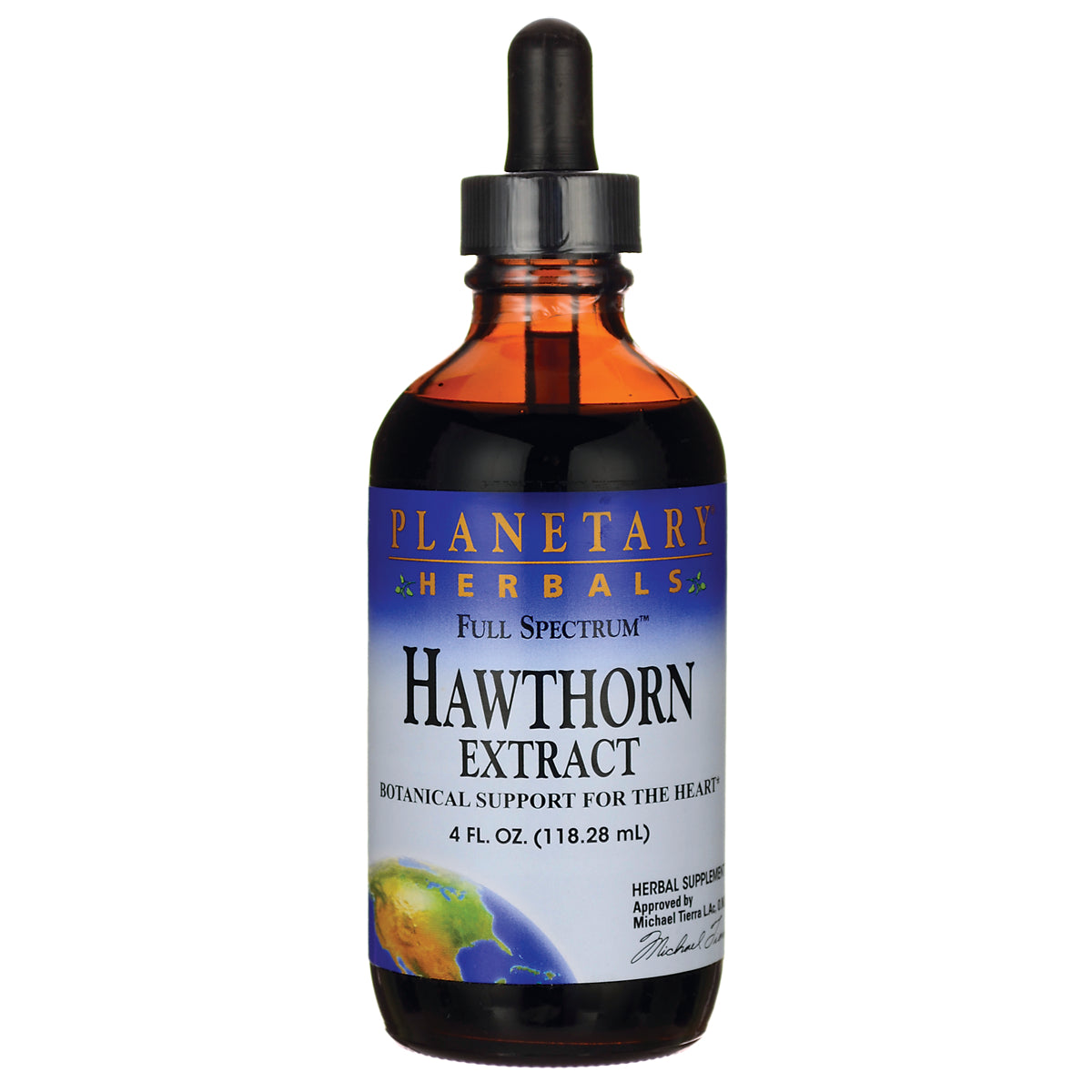 PF245 | Amber dropper bottle labeled Planetary Herbals Full Spectrum Hawthorn Extract 4 fl oz