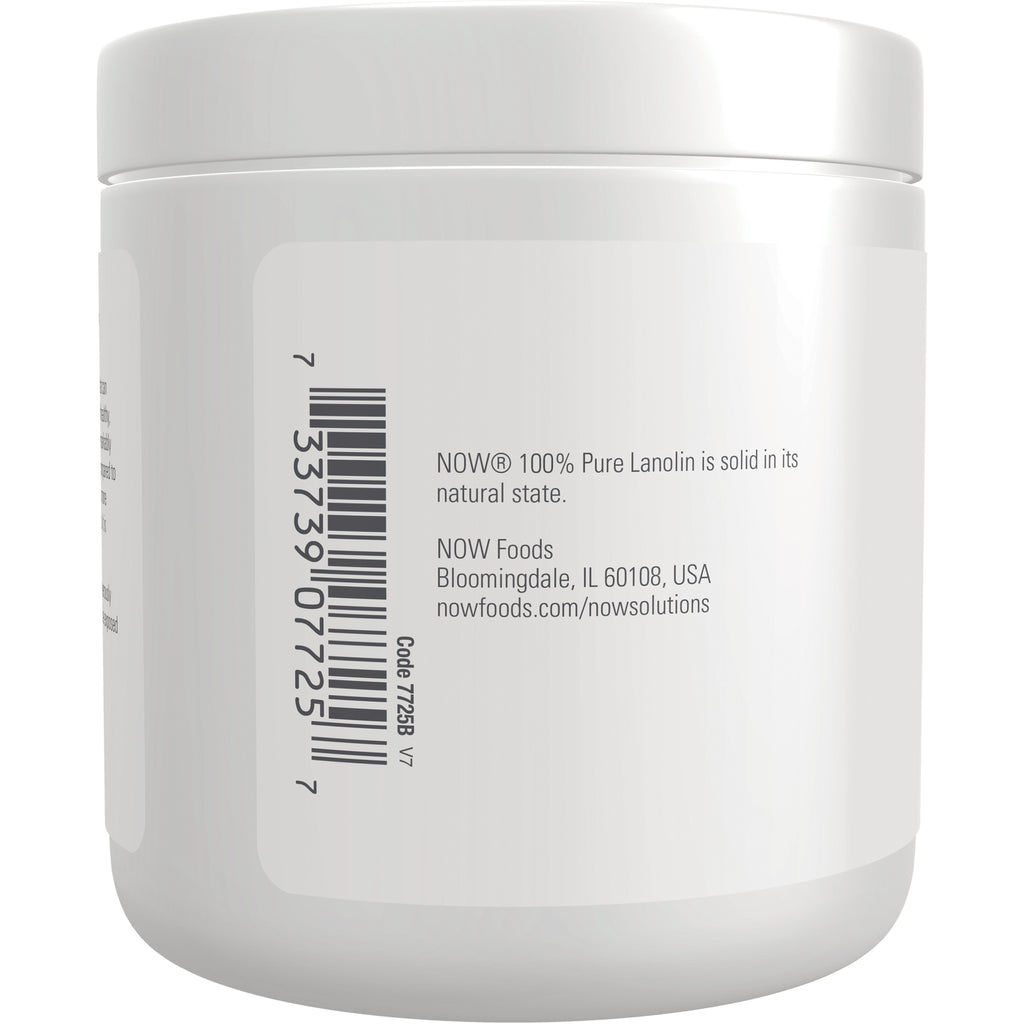 NWF440 | Back label of white jar showing barcode and text NOW 100% Pure Lanolin and company address - Thumbnail