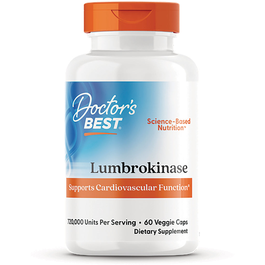 DB188 | Doctor's BEST Lumbrokinase supplement bottle labeled Supports Cardiovascular Function 60 Veggie Caps - Thumbnail