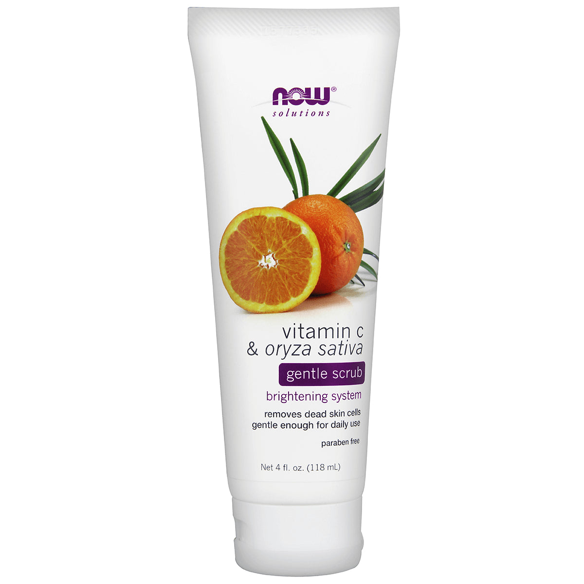 NWF972 | NOW Solutions Vitamin C & oryza sativa gentle scrub tube with orange image