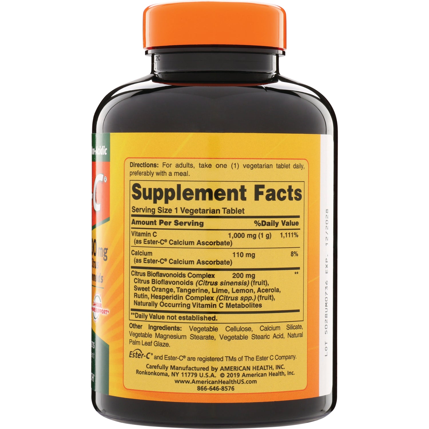 AM091 | Supplement Facts panel for Vitamin C 1,000 mg vegetarian tablets, serving size 1 tablet