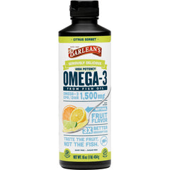 BAR106 | Barlean's Omega-3 from fish oil liquid, citrus sorbet natural fruit flavor, 1,500 mg front bottle
