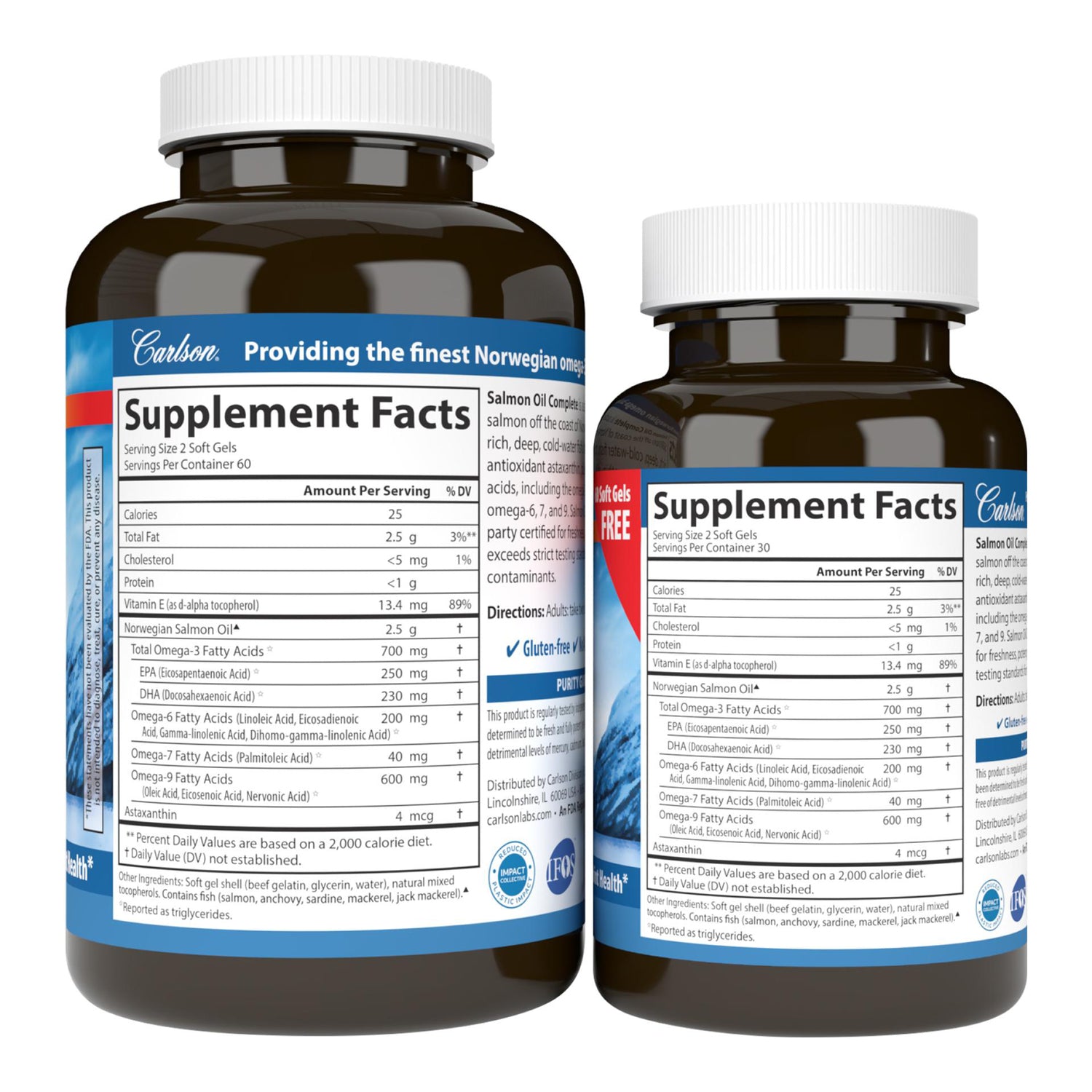 CSN229 | supplement facts panels on backs of two brown bottles showing nutrition facts and directions