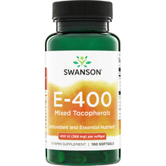SW151 | Swanson E-400 Mixed Tocopherols vitamin E supplement, 100 softgels, 400 IU (268 mg) per softgel