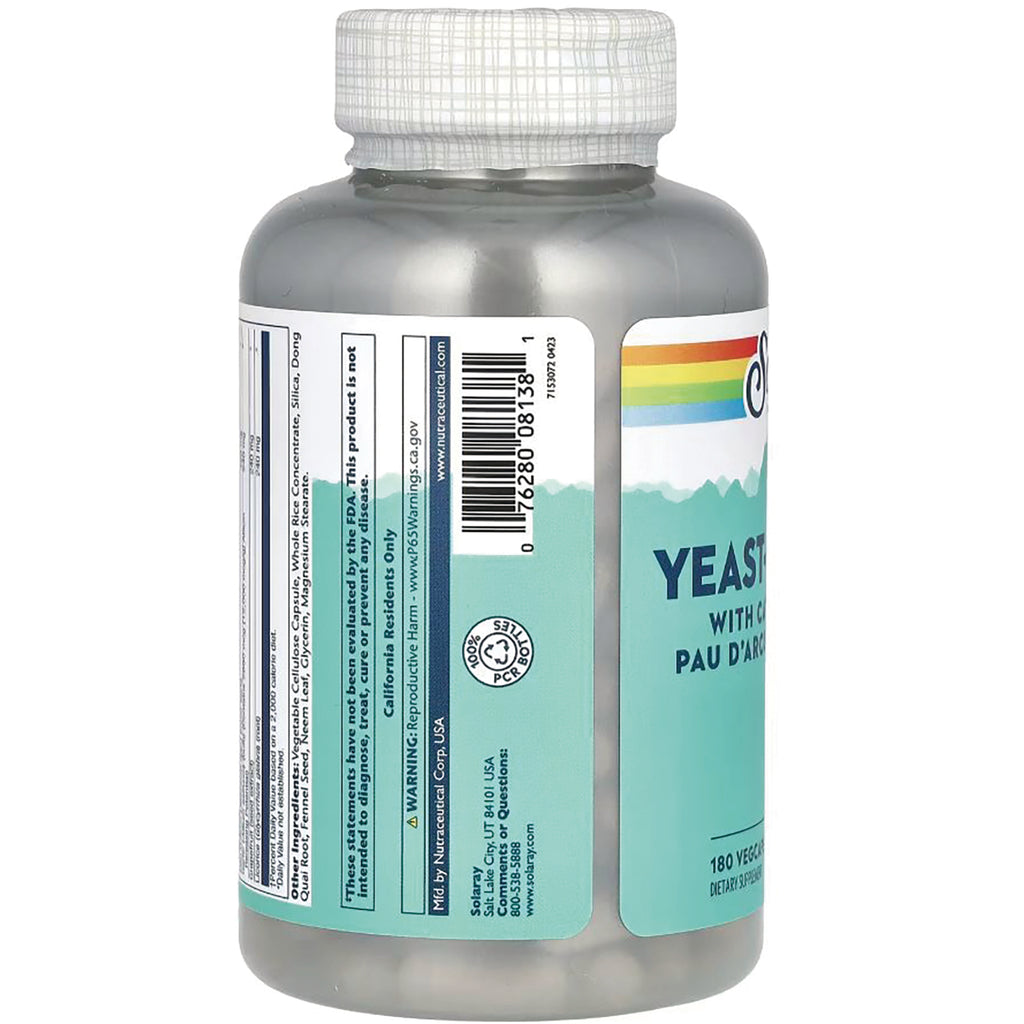 SLR271 | Back label with barcode for Yeast with Pau D'Arco dietary supplement, 180 veggie caps - Thumbnail
