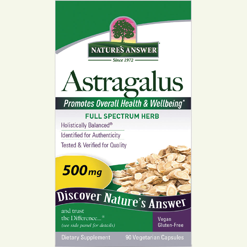 NAT141 | Nature's Answer Astragalus supplement box front, 500 mg, 90 vegetarian capsules, vegan, gluten-free - Thumbnail