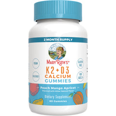 MRR029 | MaryRuth's K2 + D3 Calcium Gummies bottle, peach mango apricot flavor, 60 gummies, front label