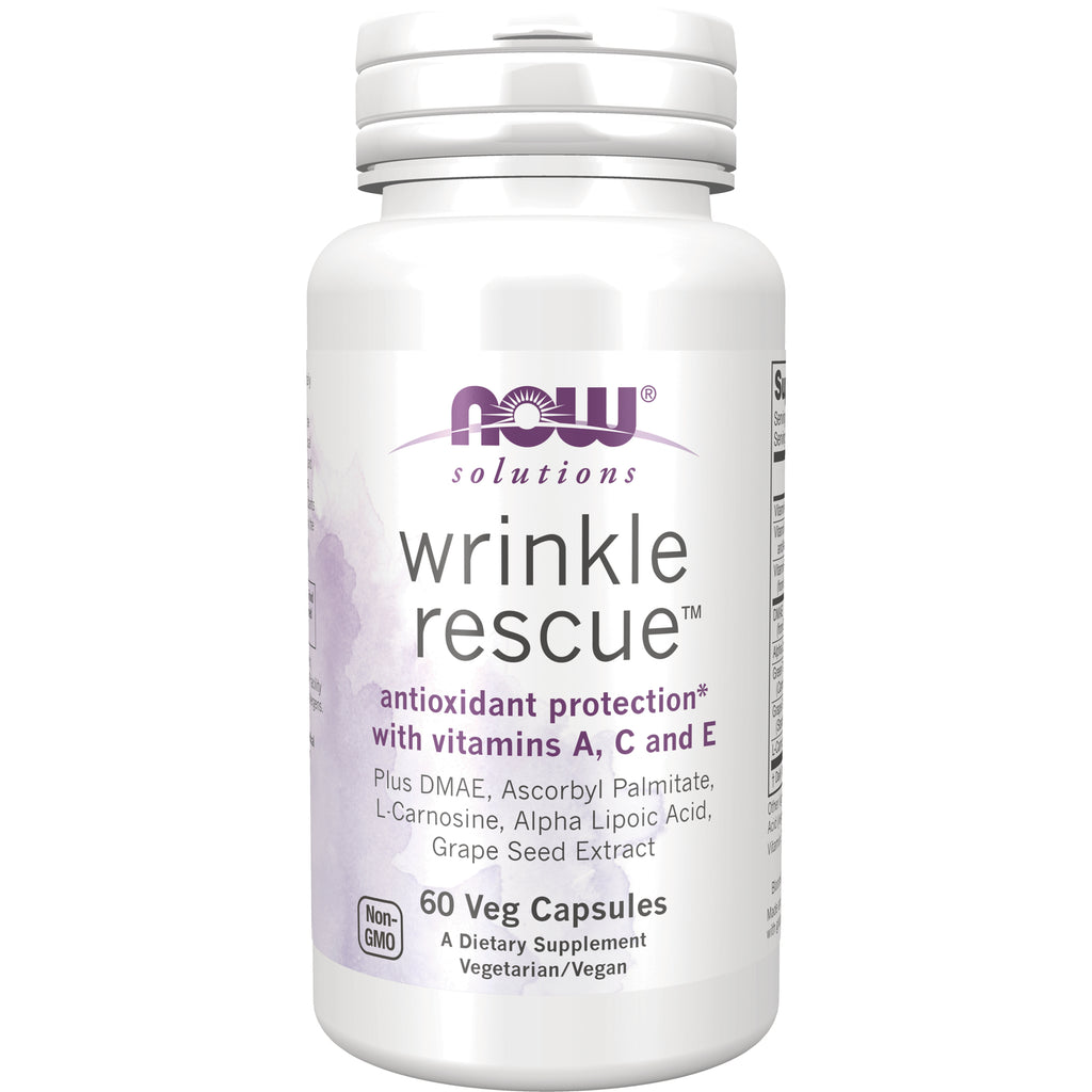 NWF1033 | NOW Solutions Wrinkle Rescue bottle, white label reading antioxidant protection with vitamins A C and E, 60 veg capsules - Thumbnail