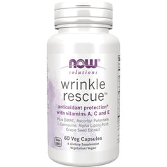 NWF1033 | NOW Solutions Wrinkle Rescue bottle, white label reading antioxidant protection with vitamins A C and E, 60 veg capsules