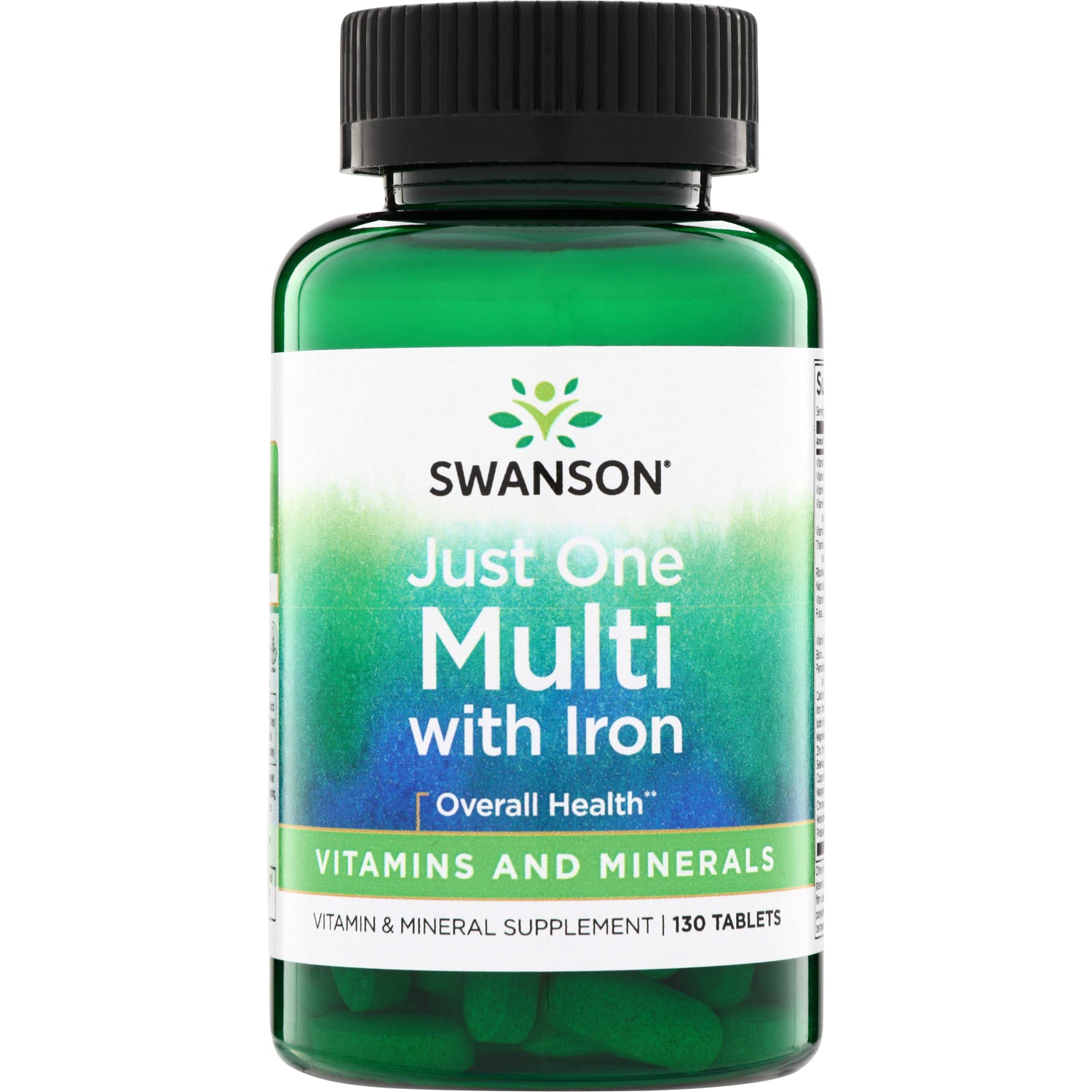 SW250 | Swanson Just One Multi with Iron multivitamin, 130 tablets, front label