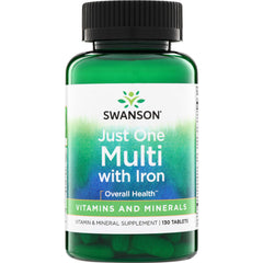 SW250 | Swanson Just One Multi with Iron multivitamin, 130 tablets, front label