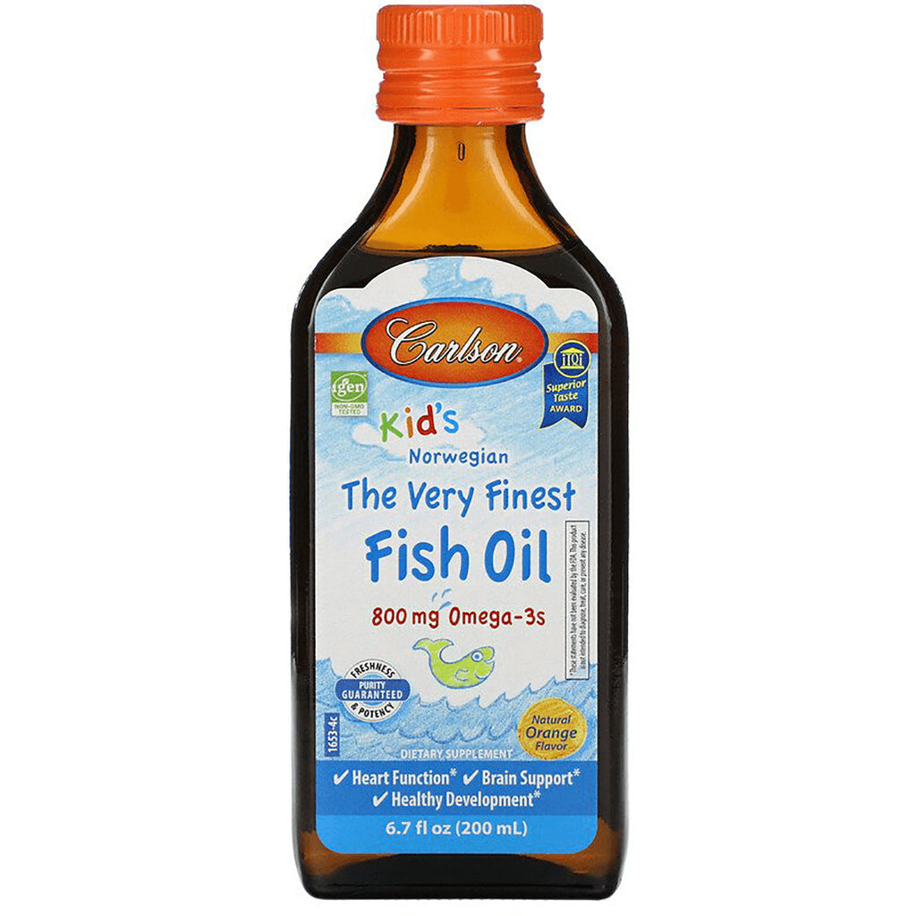 CSN033 | Carlson Kid's Norwegian The Very Finest Fish Oil 800 mg Omega-3s natural orange flavor 6.7 fl oz bottle - Thumbnail