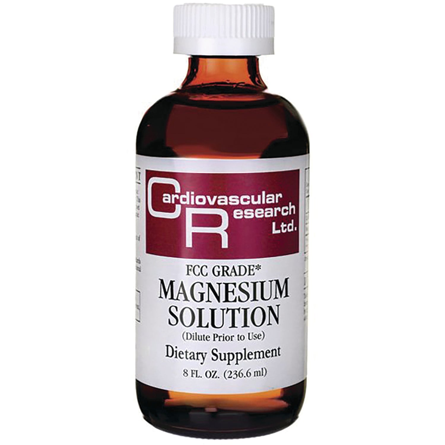CRR017 | amber bottle with white cap labeled Cardiovascular Research Ltd MAGNESIUM SOLUTION dietary supplement 8 FL. OZ