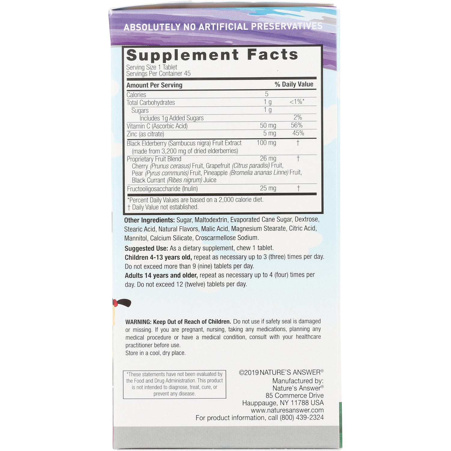 NAT404 | Back of supplement box showing Supplement Facts panel, ingredients, suggested use and warning text
