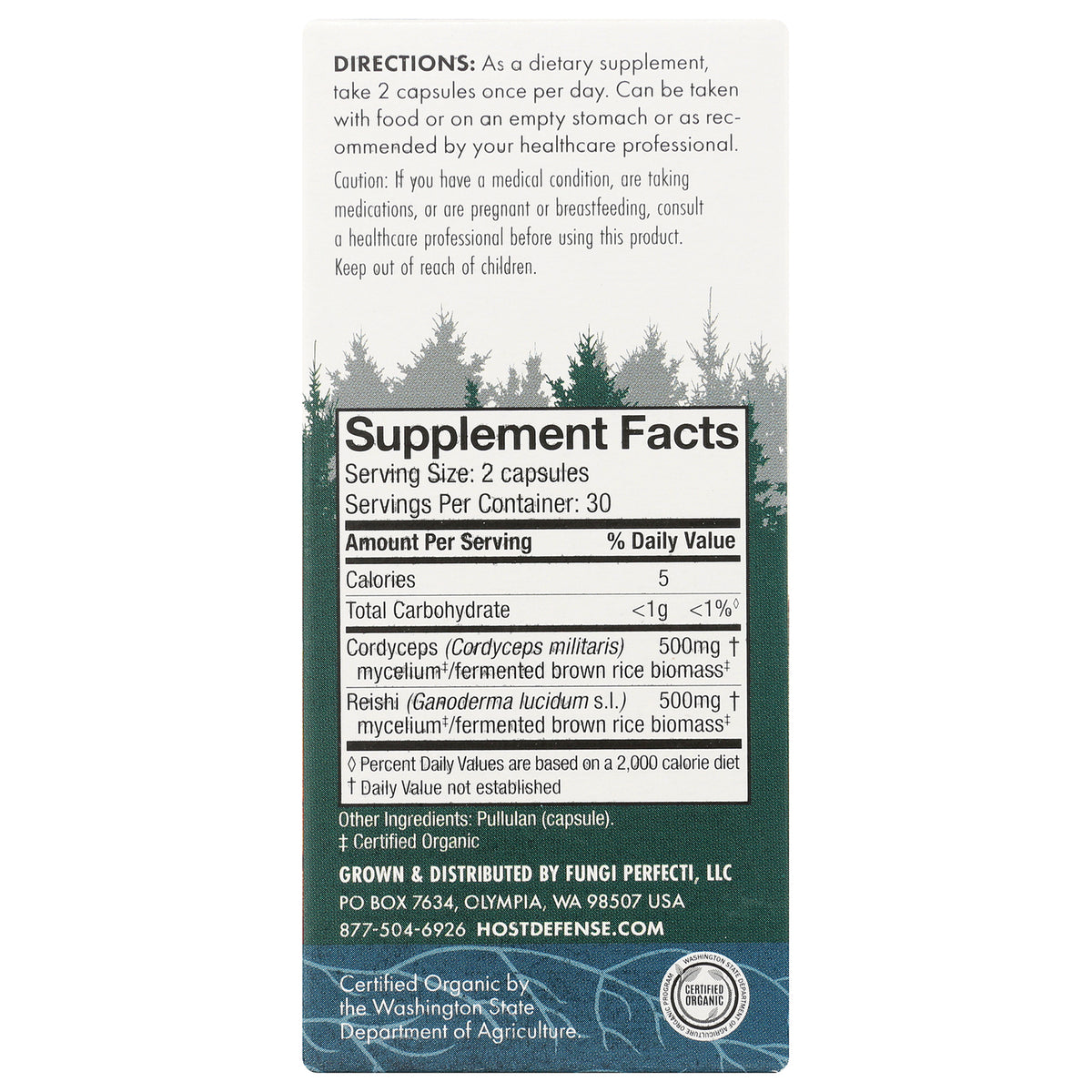 FUN006 | back panel showing directions and supplement facts listing serving size 2 capsules, 30 servings, and ingredient amounts