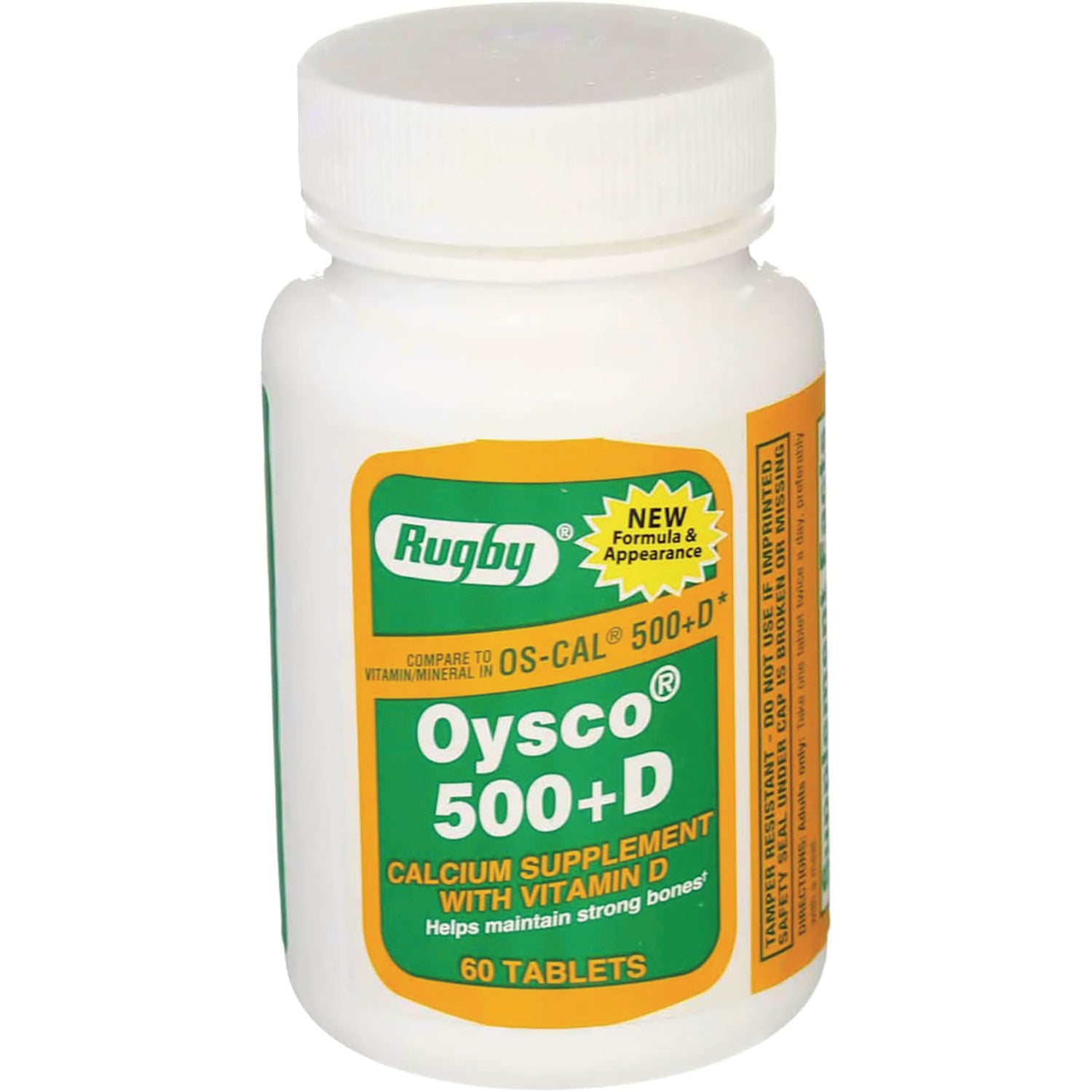 WAT039 | Rugby Oysco 500+D calcium supplement with vitamin D, 60 tablets bottle